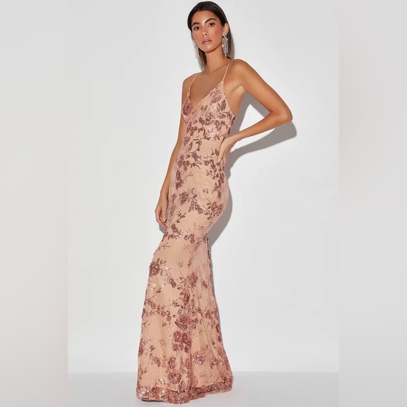 Shine Language Rose Gold Sequin Mermaid Maxi Dress - Picture 3 of 4
